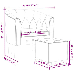Clubsessel mit Hocker, Weißes Kunstleder
