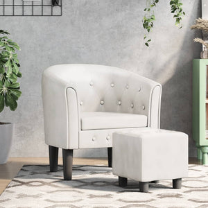 Clubsessel mit Hocker, Weißes Kunstleder