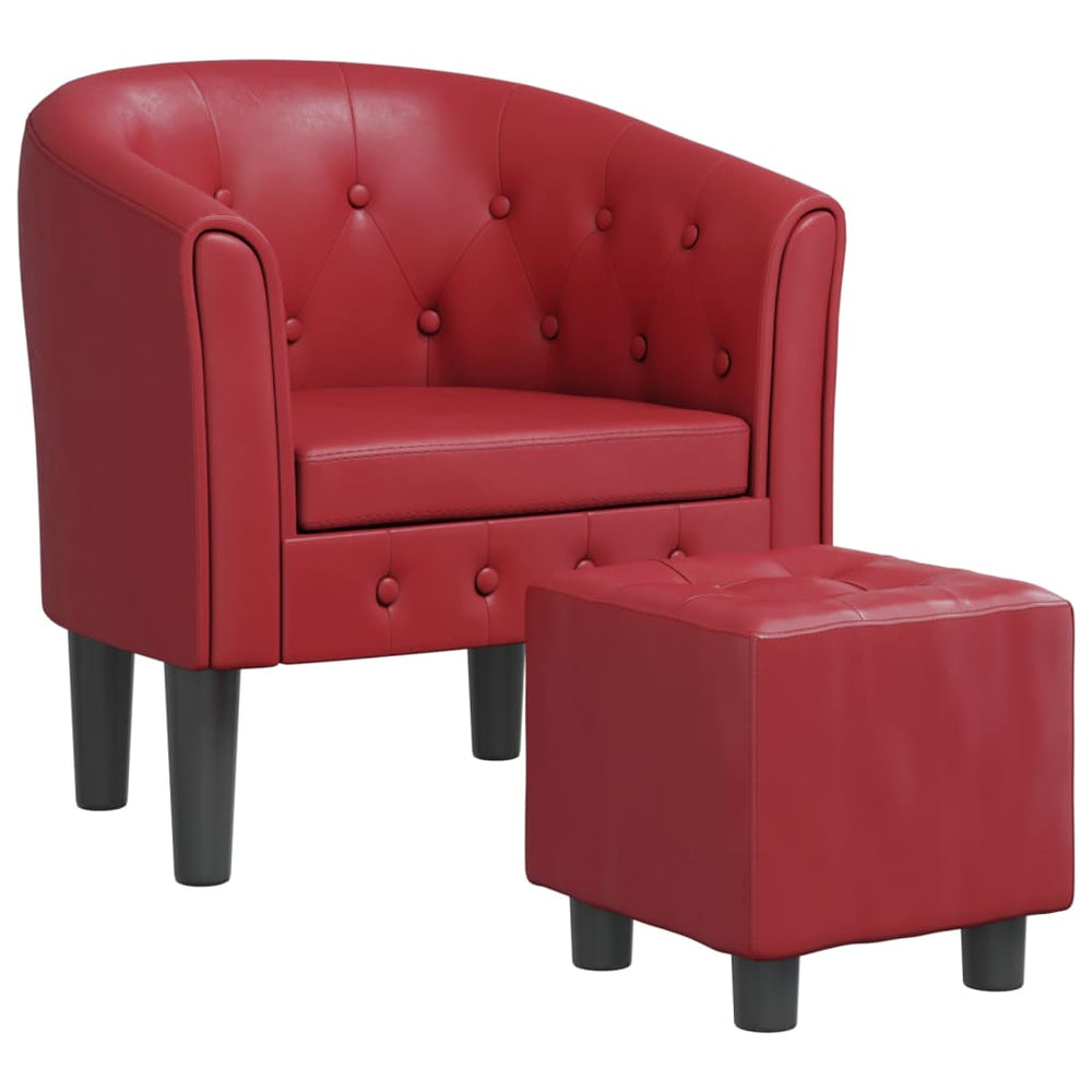 Weinroter Clubsessel mit Hocker