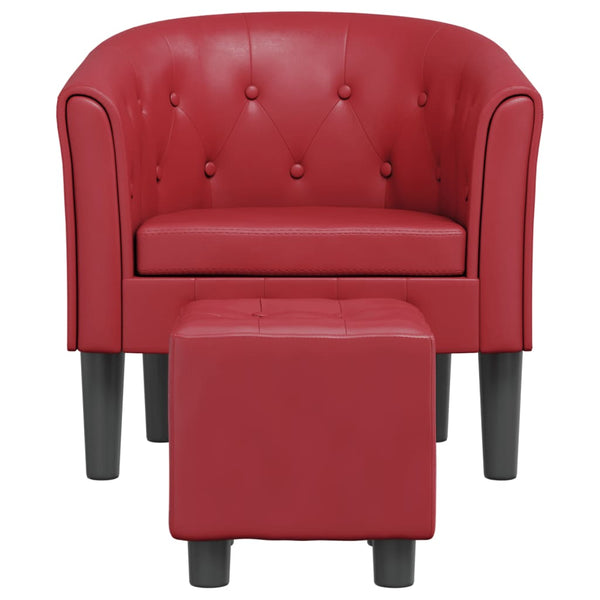 Weinroter Clubsessel mit Hocker