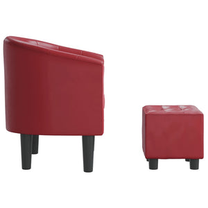 Weinroter Clubsessel mit Hocker