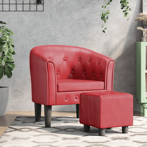 Weinroter Clubsessel mit Hocker
