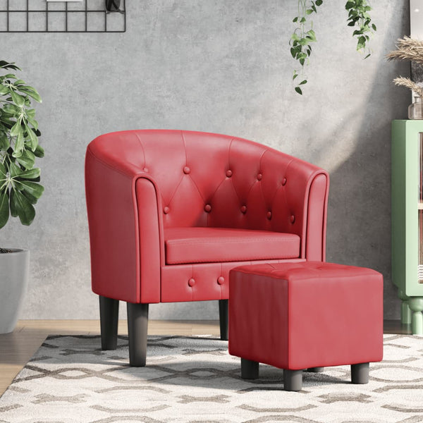 Weinroter Clubsessel mit Hocker