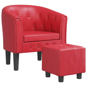 Clubsessel mit Hocker, Rot Kunstleder
