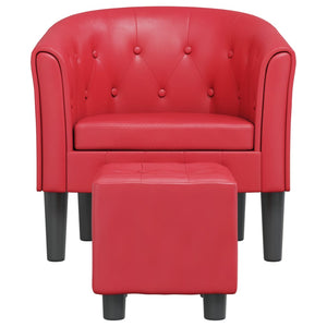 Clubsessel mit Hocker, Rot Kunstleder