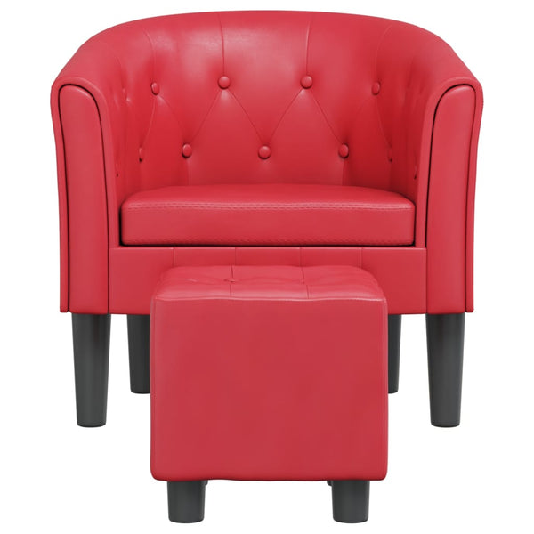 Clubsessel mit Hocker, Rot Kunstleder