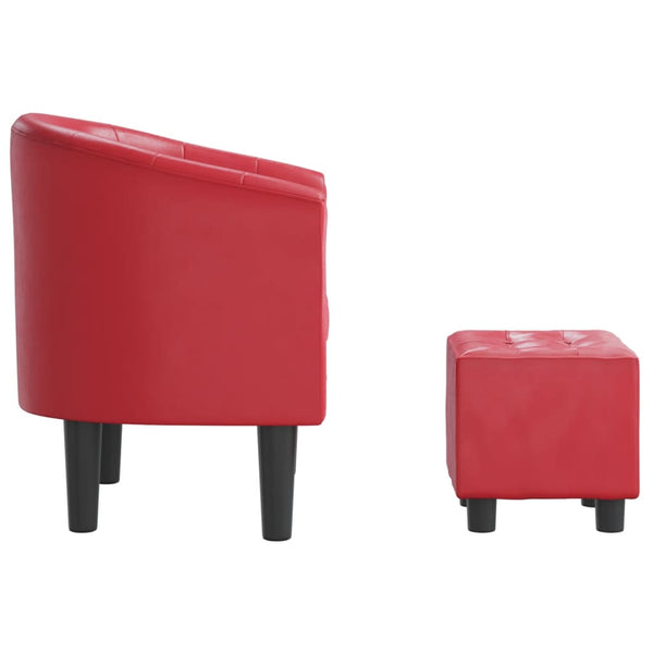 Clubsessel mit Hocker, Rot Kunstleder