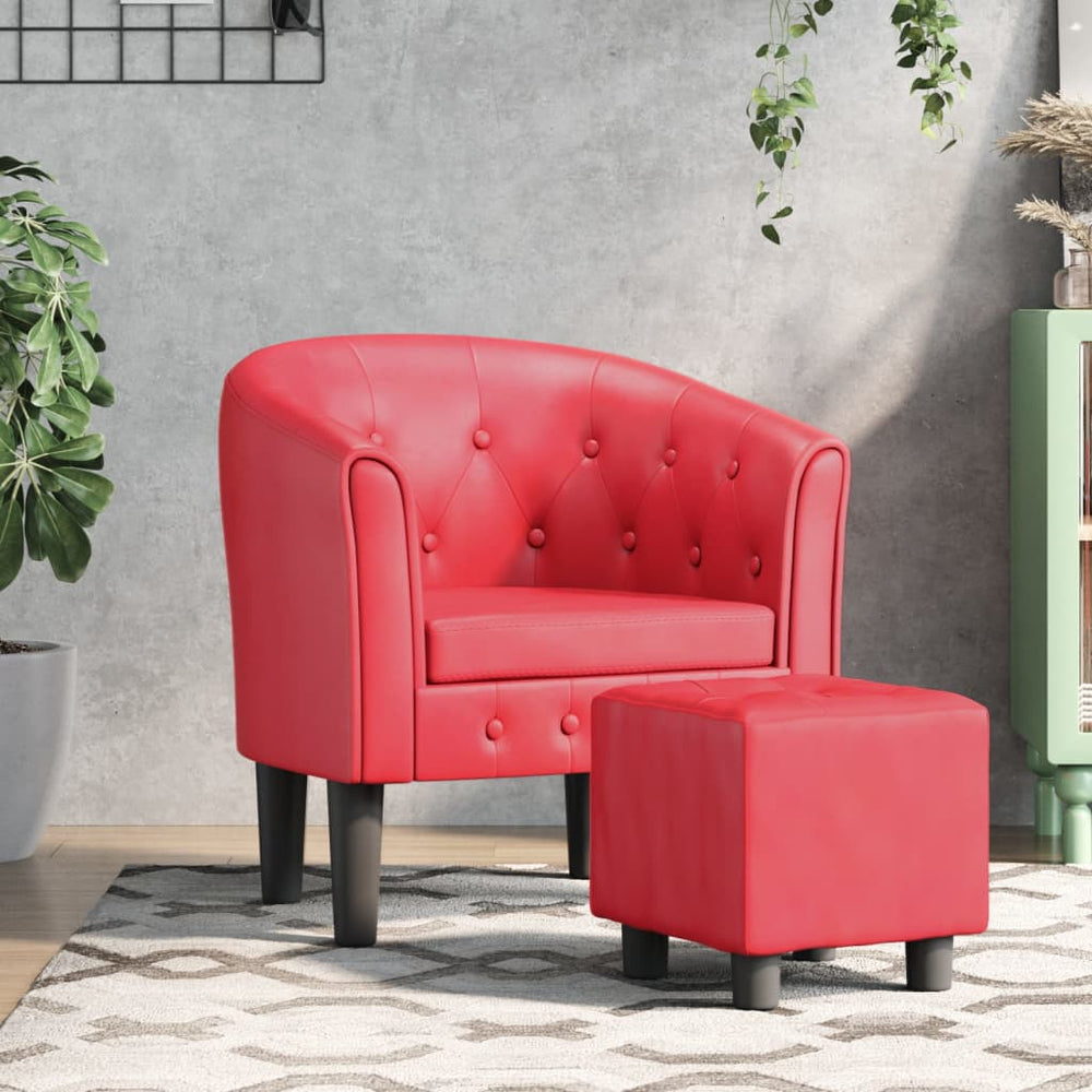 Clubsessel mit Hocker, Rot Kunstleder