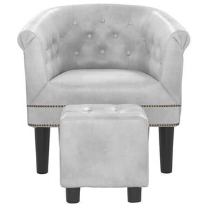 Clubsessel mit Hocker, Silber Kunstleder