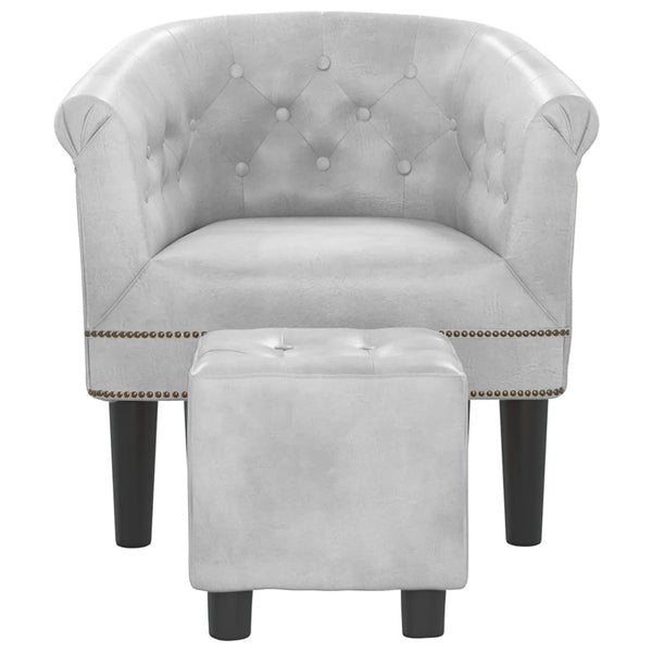 Clubsessel mit Hocker, Silber Kunstleder