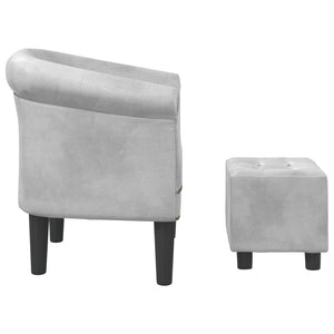 Clubsessel mit Hocker, Silber Kunstleder