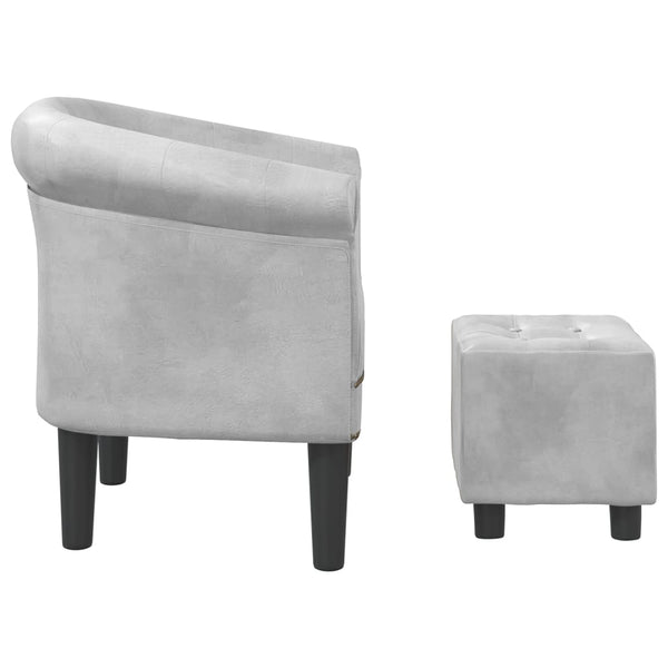 Clubsessel mit Hocker, Silber Kunstleder