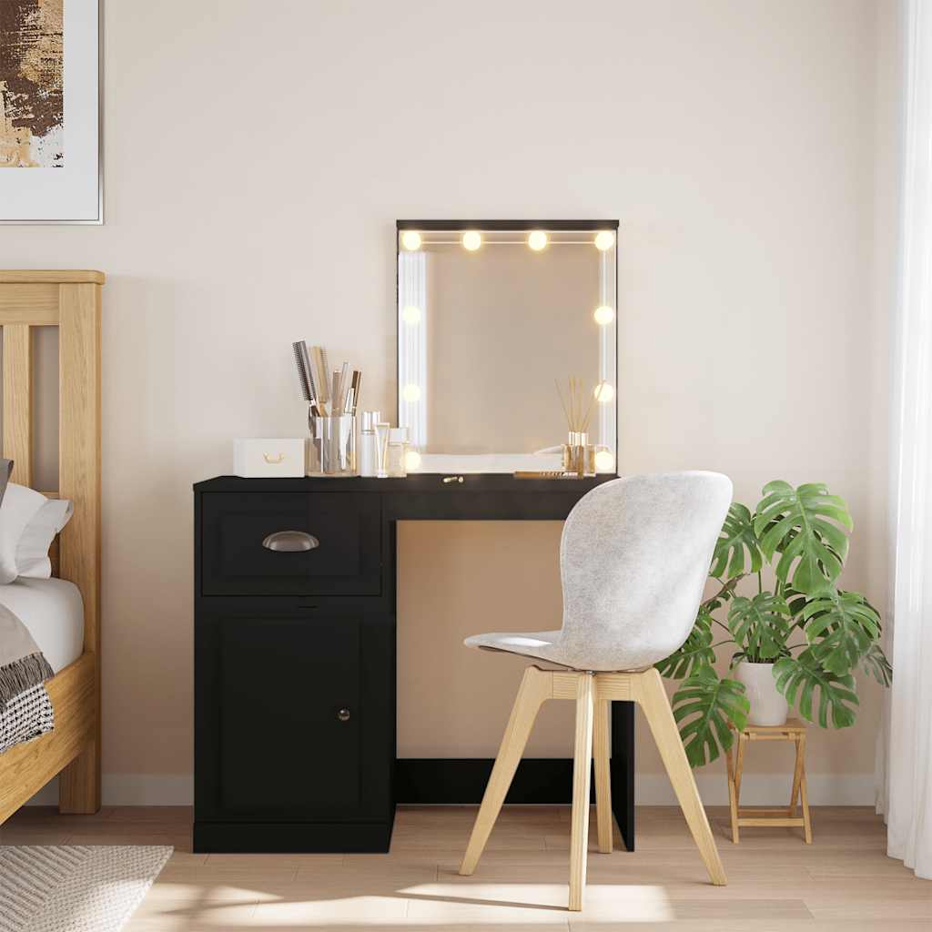 Schminktisch Schwarz mit LED-Beleuchtung 90cm
