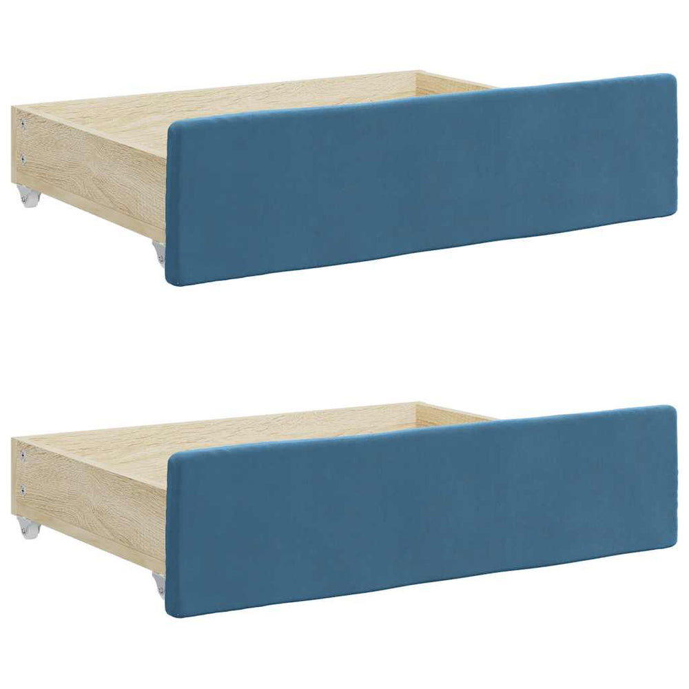 Blaue Bettschubladen mit Samt, 2er-Set