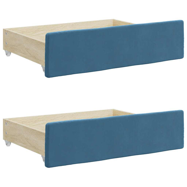Blaue Bettschubladen mit Samt, 2er-Set