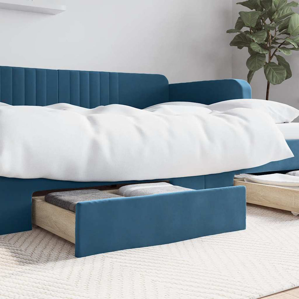Blaue Bettschubladen mit Samt, 2er-Set