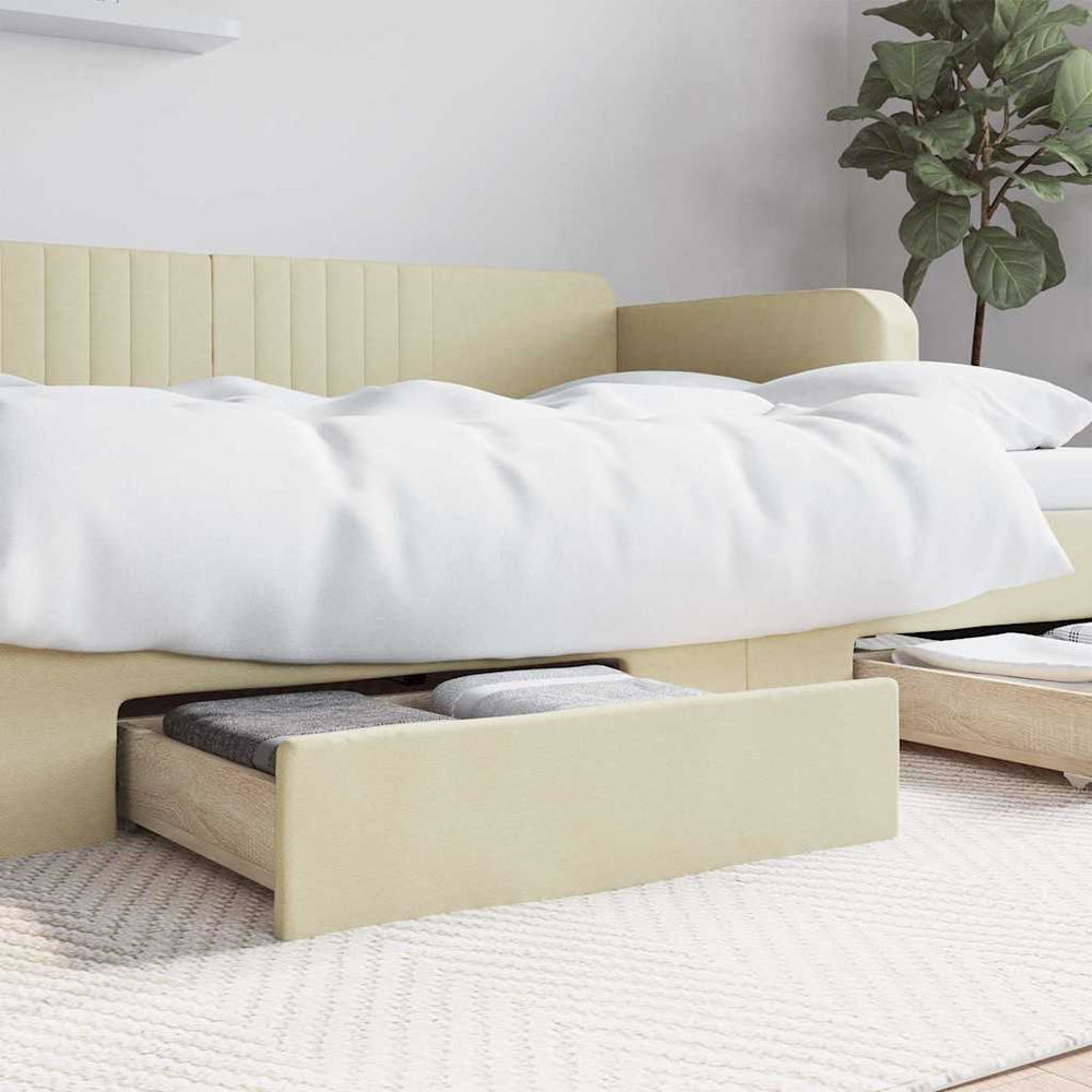 vidaXL Tiroirs de lit 2 pcs Crème Bois d'ingénierie et similicuir