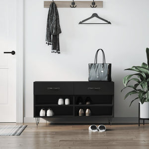 Schuhbank Schwarz mit Stauraum 102 cm