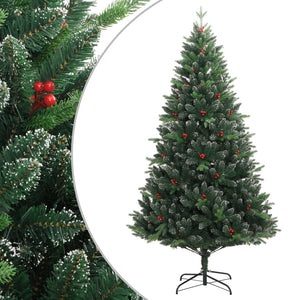 vidaXL Sapin de Noël artificiel pliable avec baies rouges 150 cm
