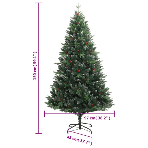 vidaXL Sapin de Noël artificiel pliable avec baies rouges 150 cm