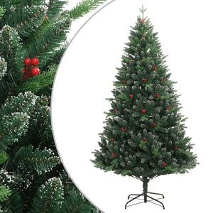 vidaXL Sapin de Noël artificiel pliable avec baies rouges 180 cm