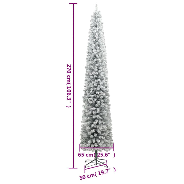 vidaXL Sapin de Noël Slim enneigé avec support 270 cm PVC