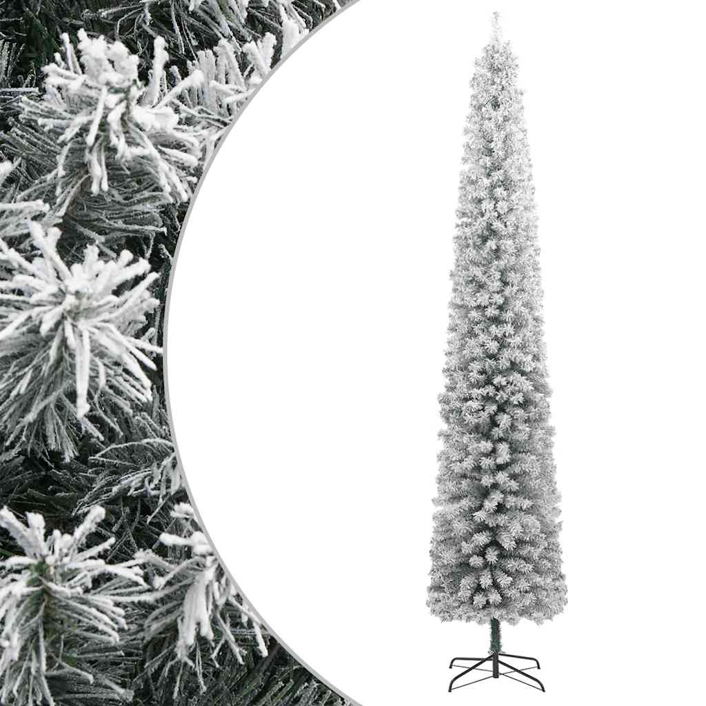 vidaXL Sapin de Noël Slim avec support floqué 300 cm PVC