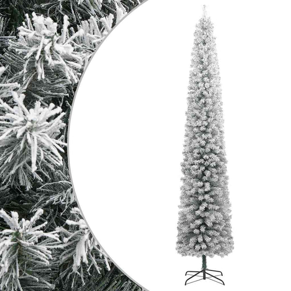 vidaXL Sapin de Noël Slim avec support floqué 300 cm PVC