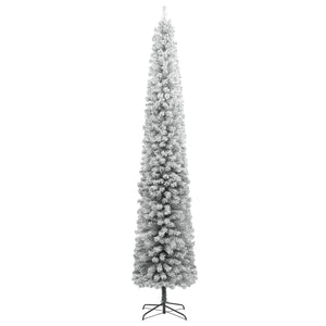 vidaXL Sapin de Noël Slim avec support floqué 300 cm PVC