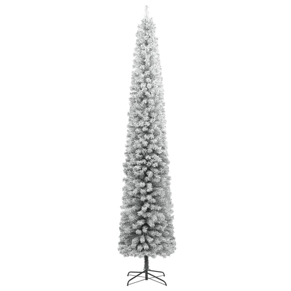 vidaXL Sapin de Noël Slim avec support floqué 300 cm PVC