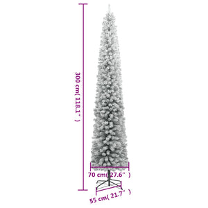 vidaXL Sapin de Noël Slim avec support floqué 300 cm PVC