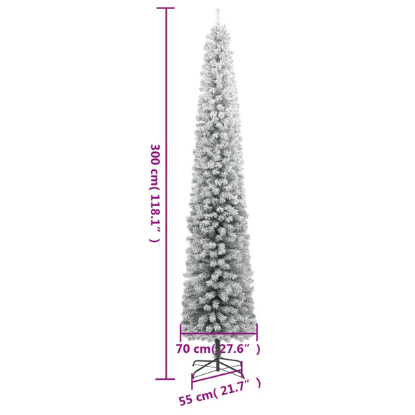 vidaXL Sapin de Noël Slim avec support floqué 300 cm PVC