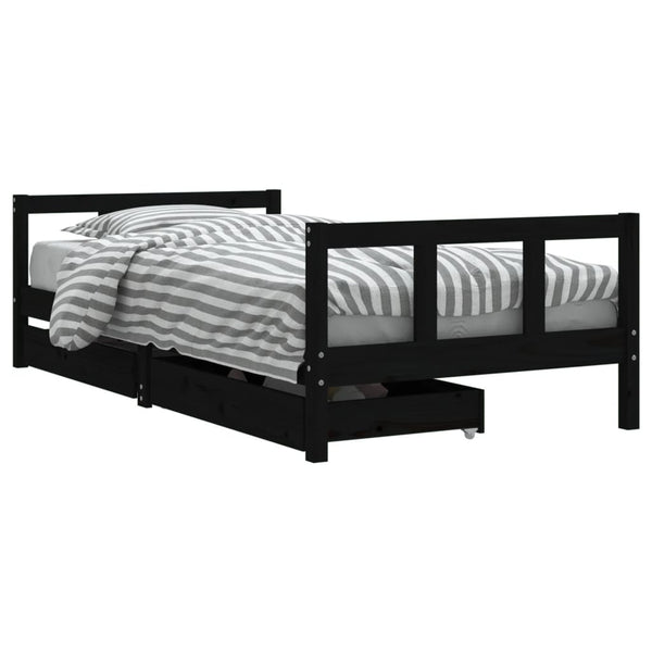 Schwarzes Kinderbett mit Schubladen 90x190 cm