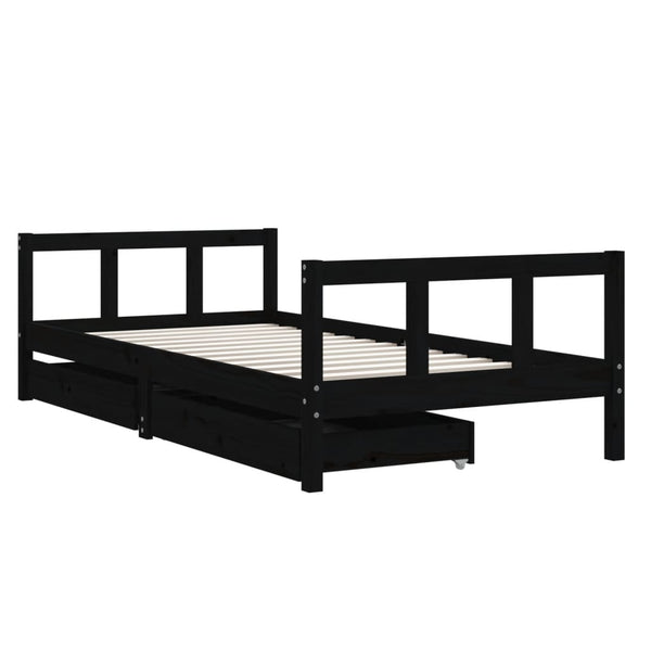 Schwarzes Kinderbett mit Schubladen 90x190 cm