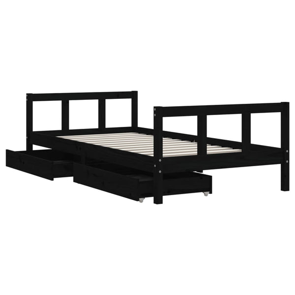 Schwarzes Kinderbett mit Schubladen 90x190 cm