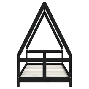 Schwarzes Kinderbett 80x200 cm Kiefer Massivholz