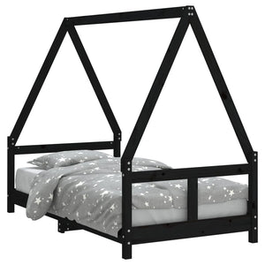 Schwarzes Kinderbett 80x160 cm Kiefernholz
