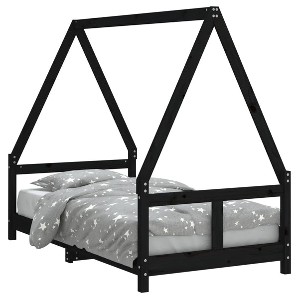 Schwarzes Kinderbett 80x160 cm Kiefernholz