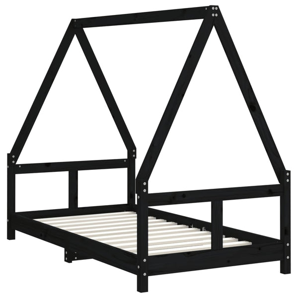 Schwarzes Kinderbett 80x160 cm Kiefernholz