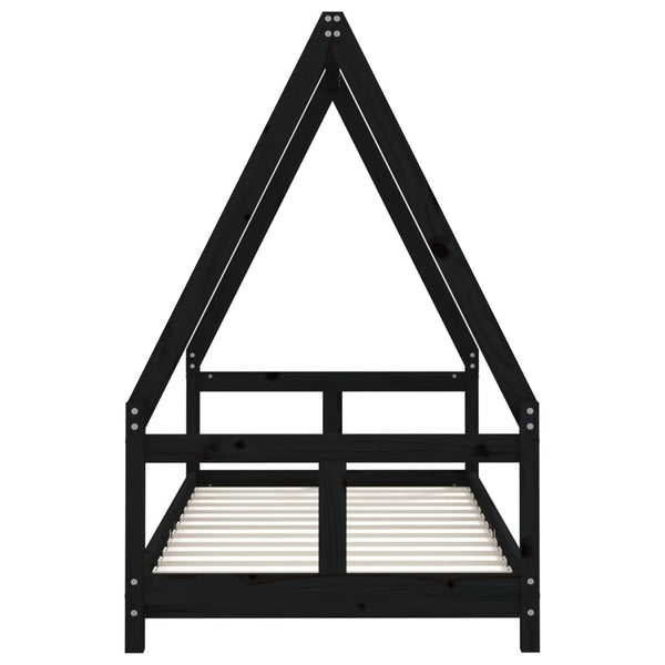 Schwarzes Kinderbett 80x160 cm Kiefernholz