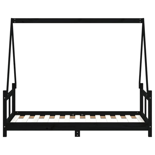 Schwarzes Kinderbett 80x160 cm Kiefernholz