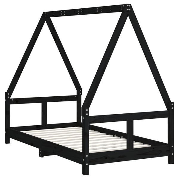Schwarzes Kinderbett 80x160 cm Kiefernholz