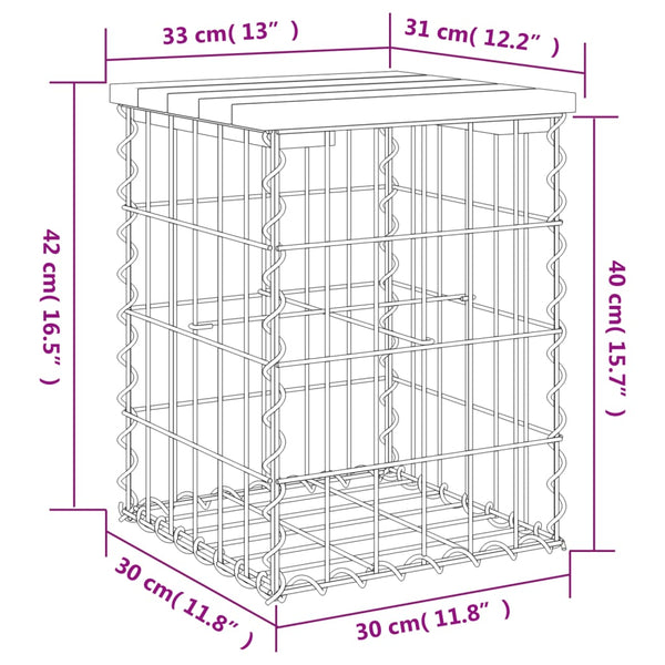 Gabionen Gartenbank Kiefer Imprägniert 33x31x42cm