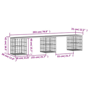 Gartenbank Gabione Kiefer Massivholz 203cm