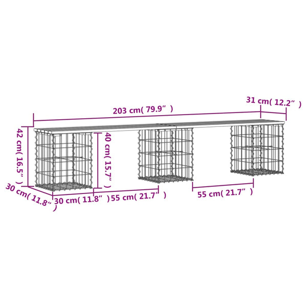 Gartenbank Gabione Kiefer Massivholz 203cm