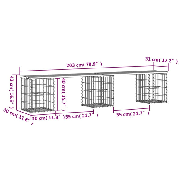 Gabionen Gartenbank Douglasie 203cm