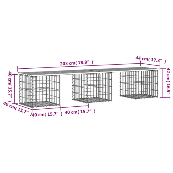 Gartenbank Gabione Kiefer Massivholz 203cm