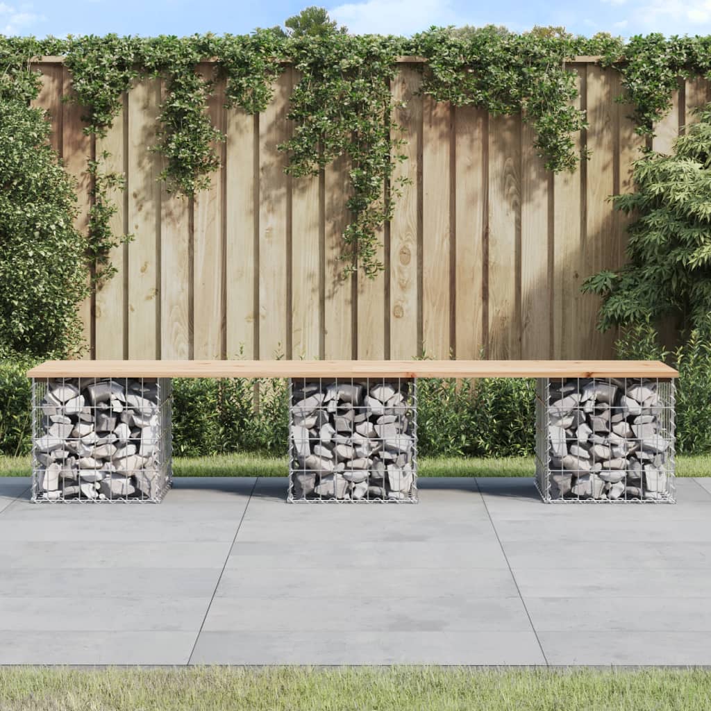 Gartenbank Gabione Kiefer Massivholz 203cm