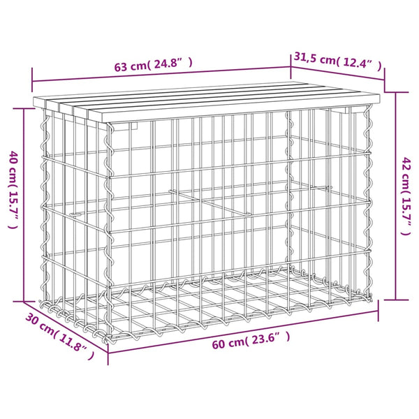 Gabionen Gartenbank Kiefer Massivholz 63cm