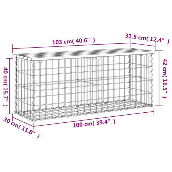 Gabionen Gartenbank Kiefer Massivholz 103cm